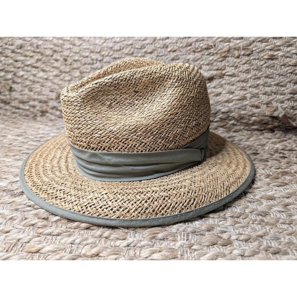 Men's "Summer Club" Panama Hat Brown Straw Green Band Safari Beach Size L/XL